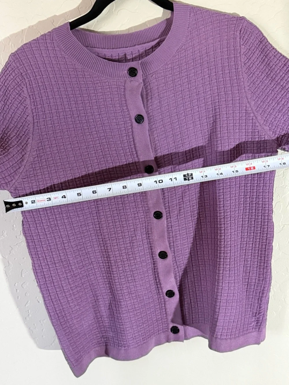 Lavender Purple Waffle Knit Cardigan M Cropped Cozy Cottagecore Fall - Picture 3 of 5